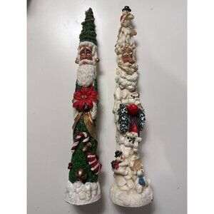 2 Vintage Christmas Santa Pencil Primitive Folk Art Collectible Resin Figurines